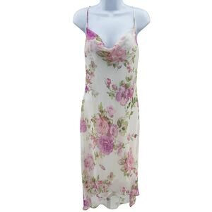 Alyn Paige Dress 9/10 White Pink Floral Cowl Neck Cross Back Strappy Long Back